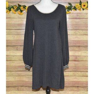 Max Studio Ladies L Gray Sweater Dress Balloon Sleeves at Knee Career Neutral